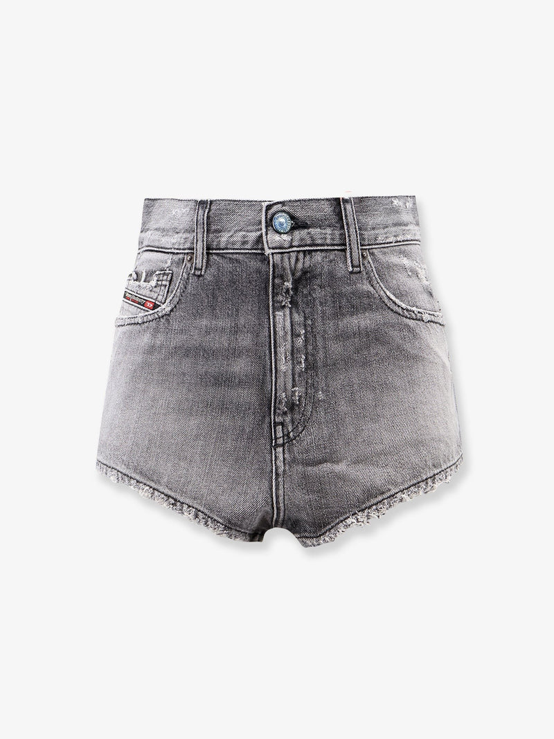 Blue denim shorts with a destroyed effect