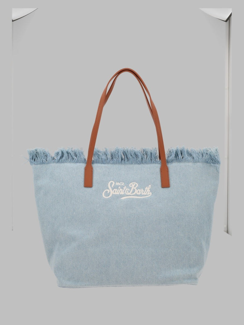 BORSA "CITY" IN DENIM CON FRANGE