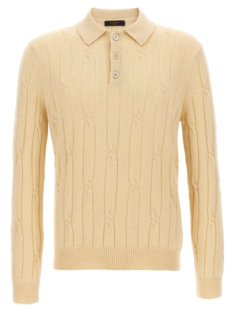 Braided wool polo shirt
