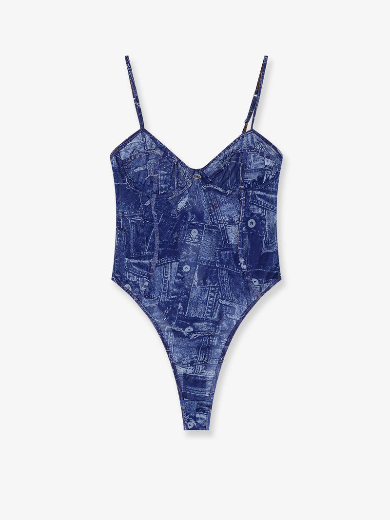 Bridget nylon bodysuit with denim print