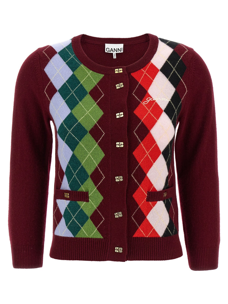 'Burgundy Check' cardigan