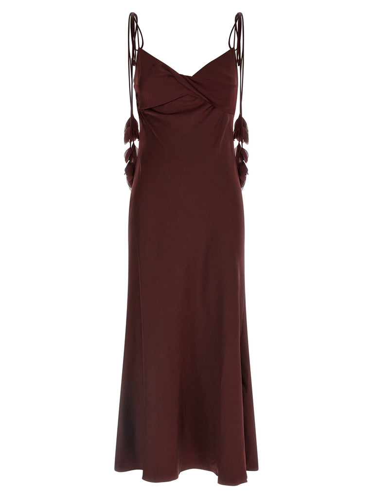 'Burgundy Satin Flower Midi' dress