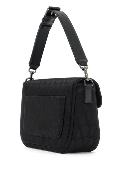 Valentino Garavani Iconographer Toile Shoulder Bag   Black