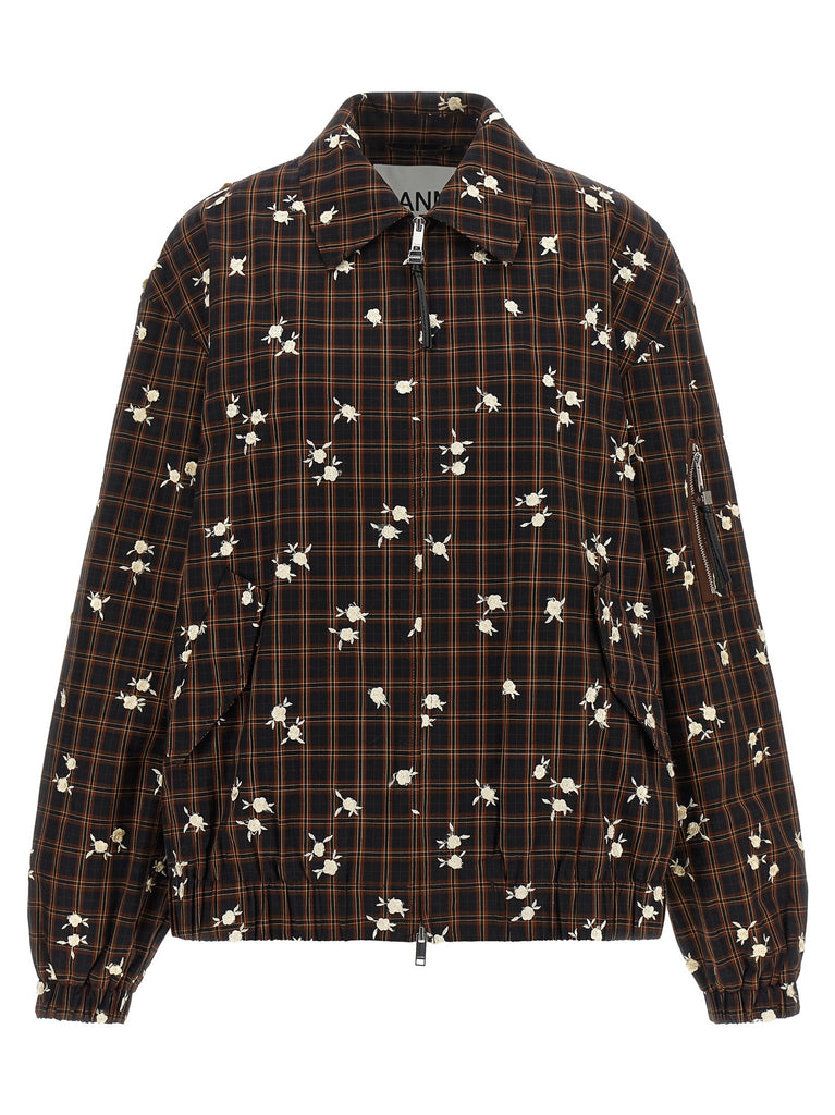 'Check Flower' bomber jacket