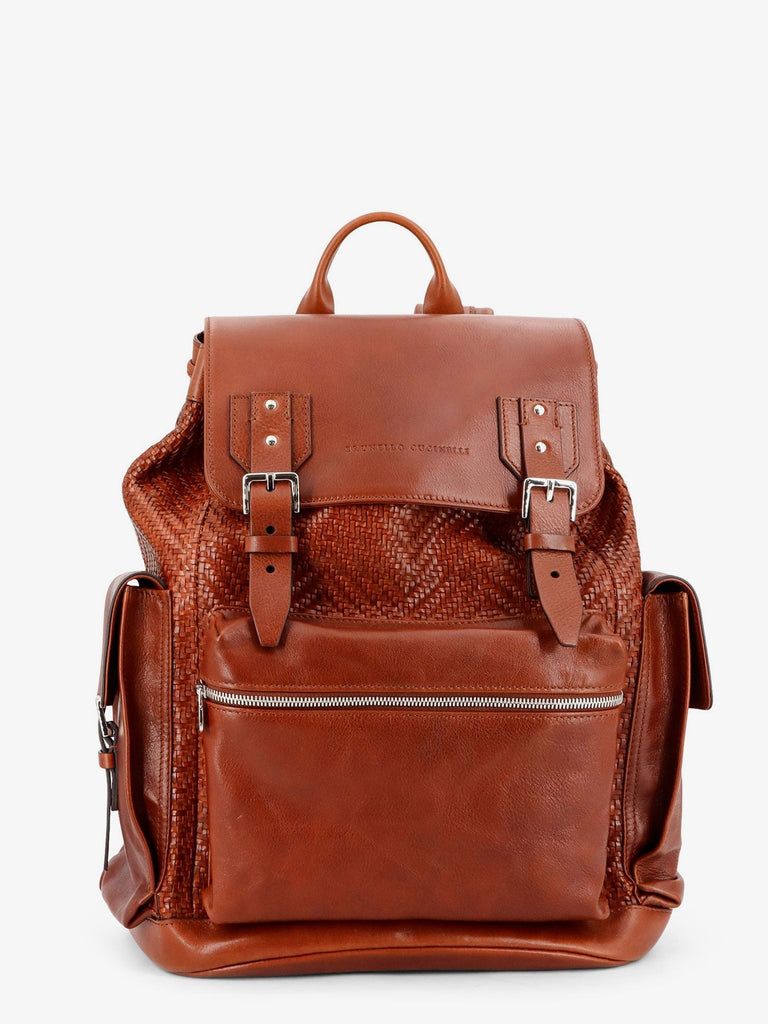 City leather backpack with engraved lettering logo