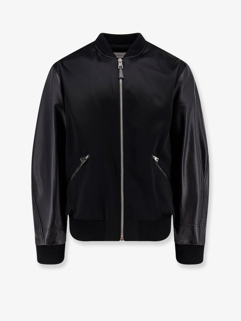 Cotton and nylon jacket with leather sleeves