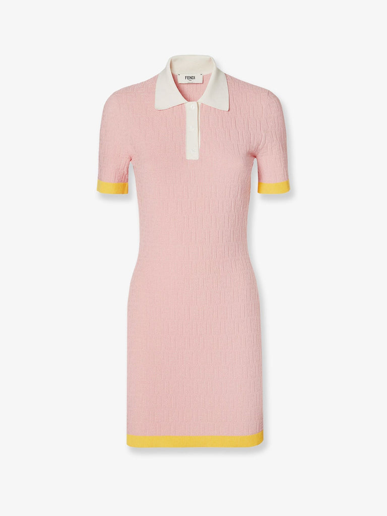 Cotton and silk blend short dress with all-over FF motif