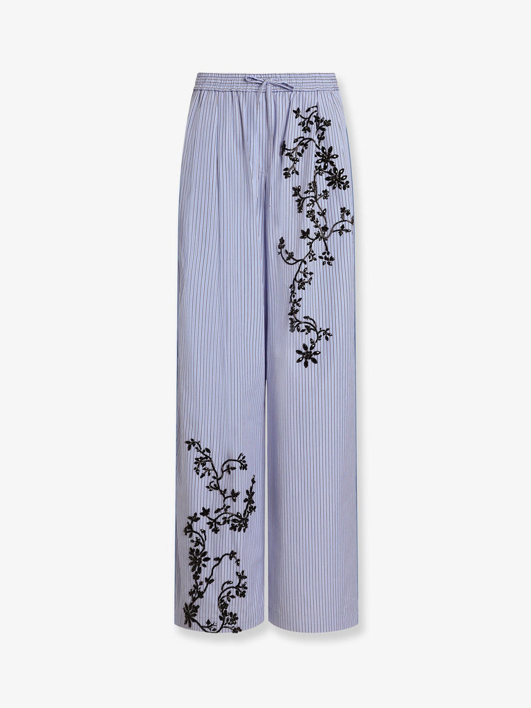 Cotton and silk blend trousers with embroidered flowers
