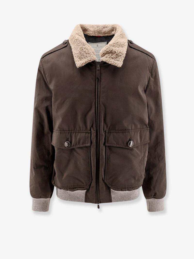 Cotton blend jacket with fur collar