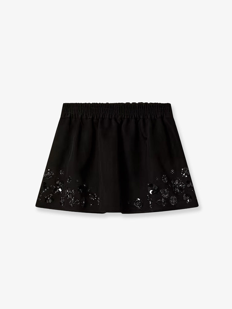 Cotton blend midi skirt with floral sequin and crystal details