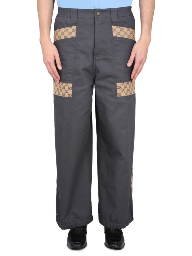 COTTON FABRIC PANTS WITH GG INSERTS
