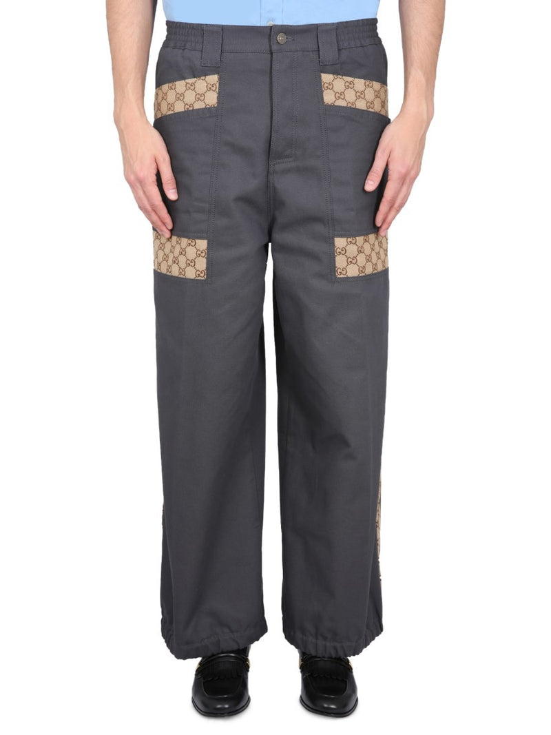 COTTON FABRIC PANTS WITH GG INSERTS