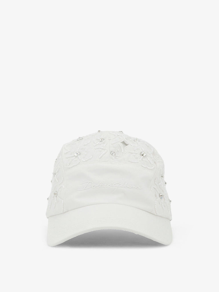 Cotton hat with all-over floral embroidery