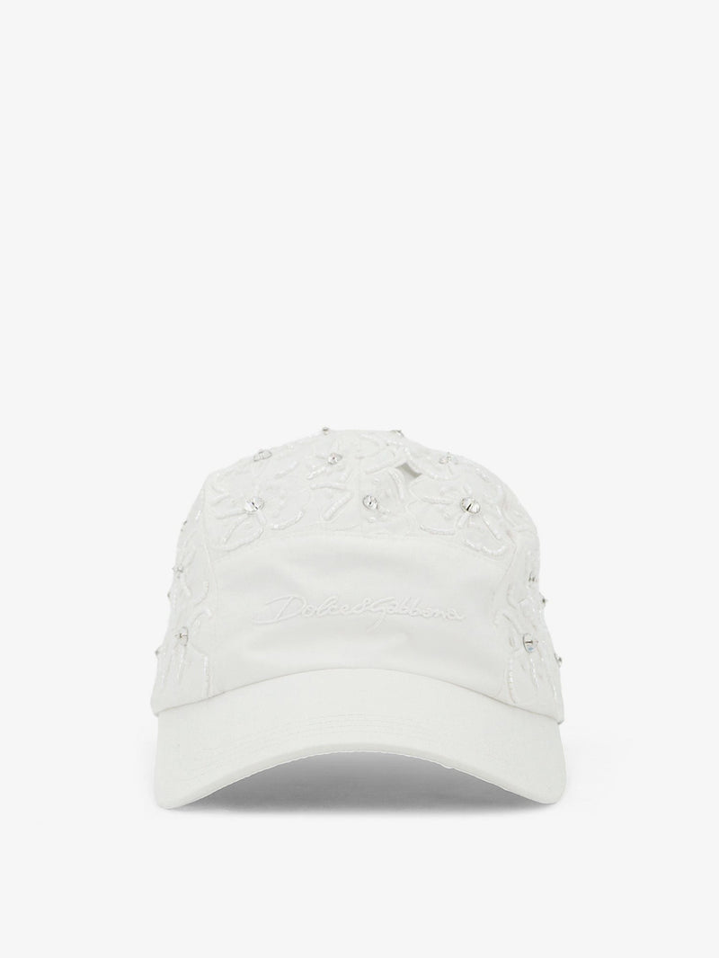 Cotton hat with all-over floral embroidery