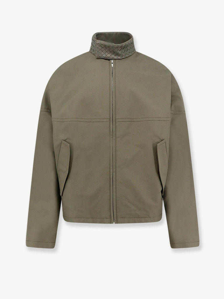 Cotton jacket with Intrecciato leather detail