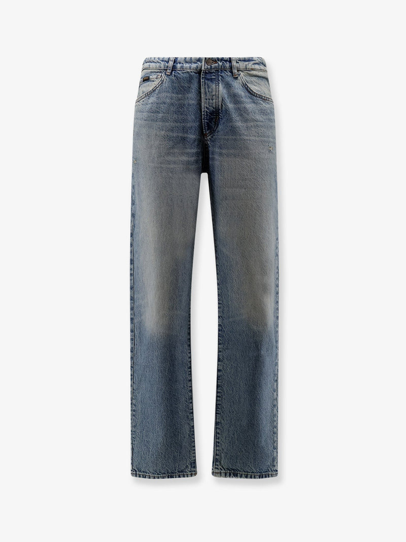 Cotton jeans with back suede logo patch