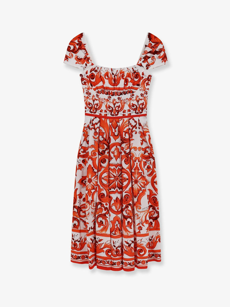 Cotton long dress with Maiolica print