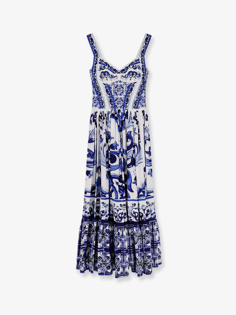 Cotton long dress with Maiolica print