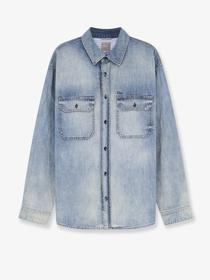Cotton shirt jacket with embroidered lettering logo