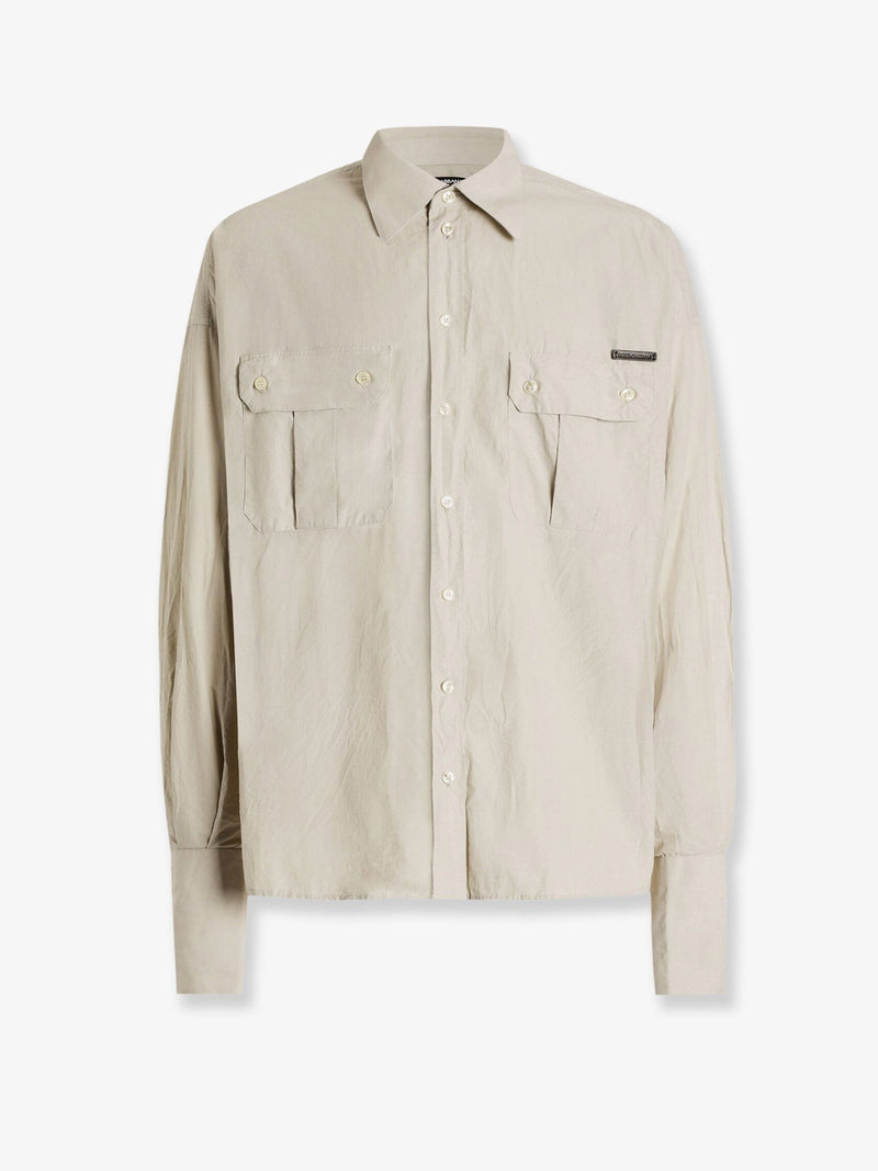 Cotton shirt with leather logo patch