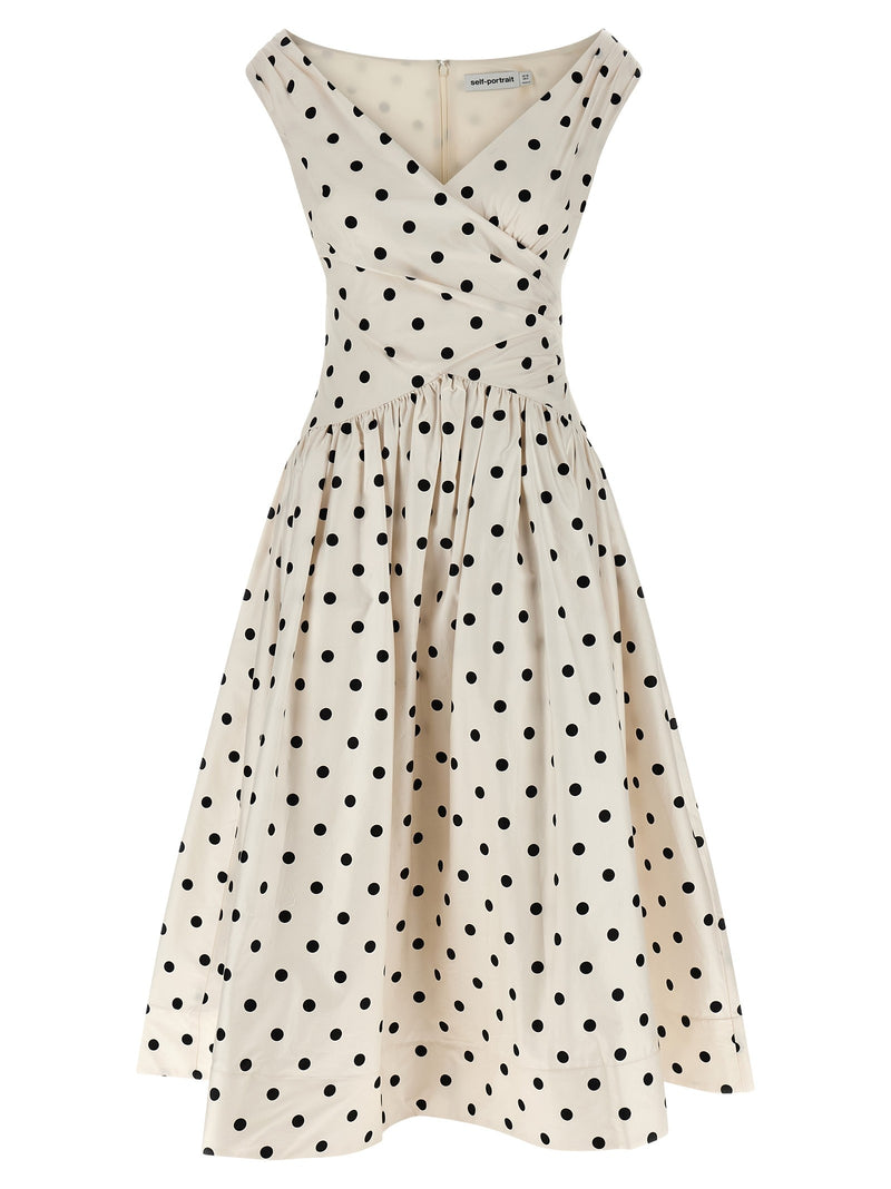 'Cream Polka Dot Cotton Midi' dress