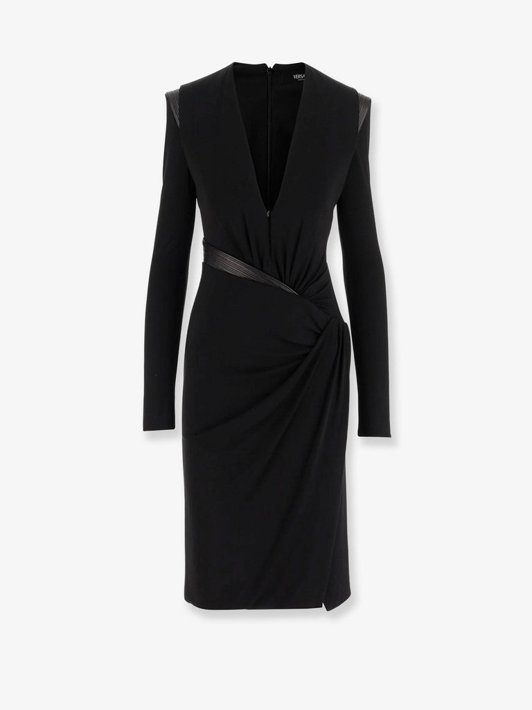 Crepe mini dress with V-neckline