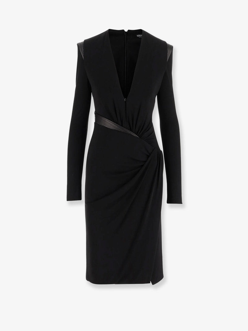 Crepe mini dress with V-neckline