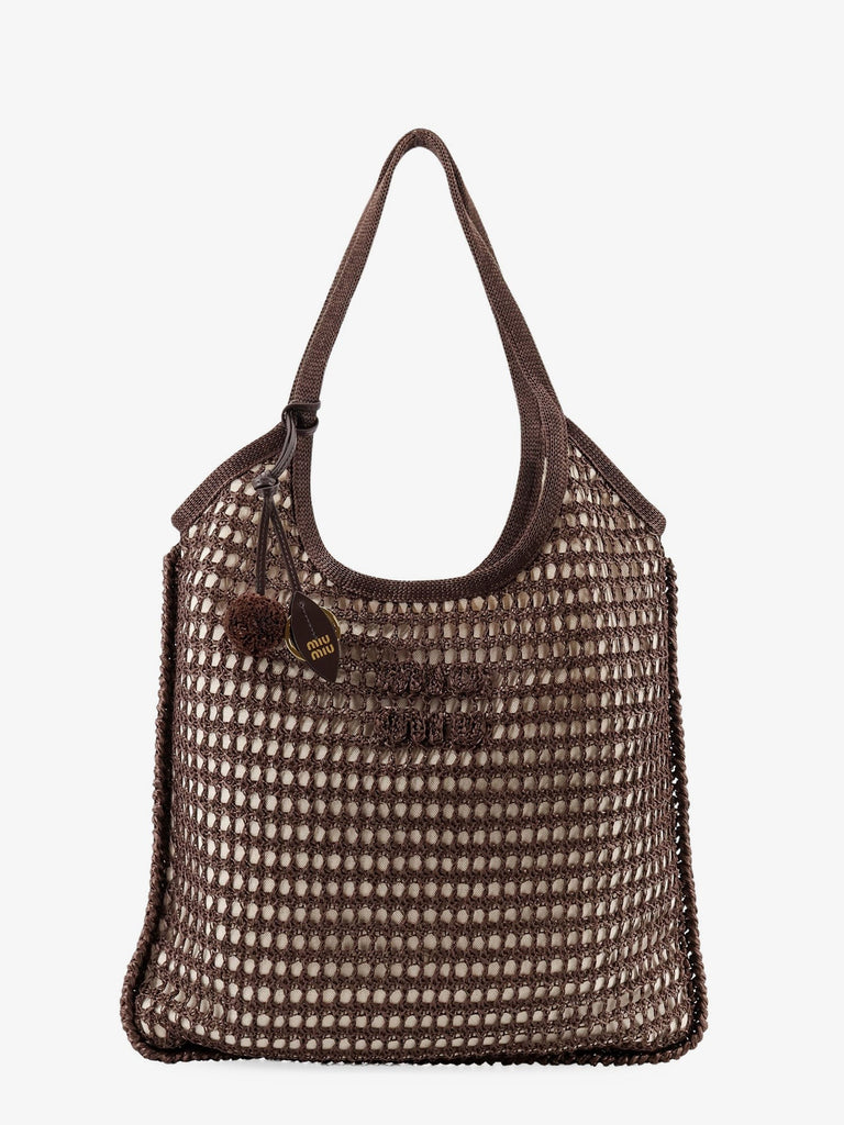 Crochet mesh shopping bag with tone-on-tone logo on the front