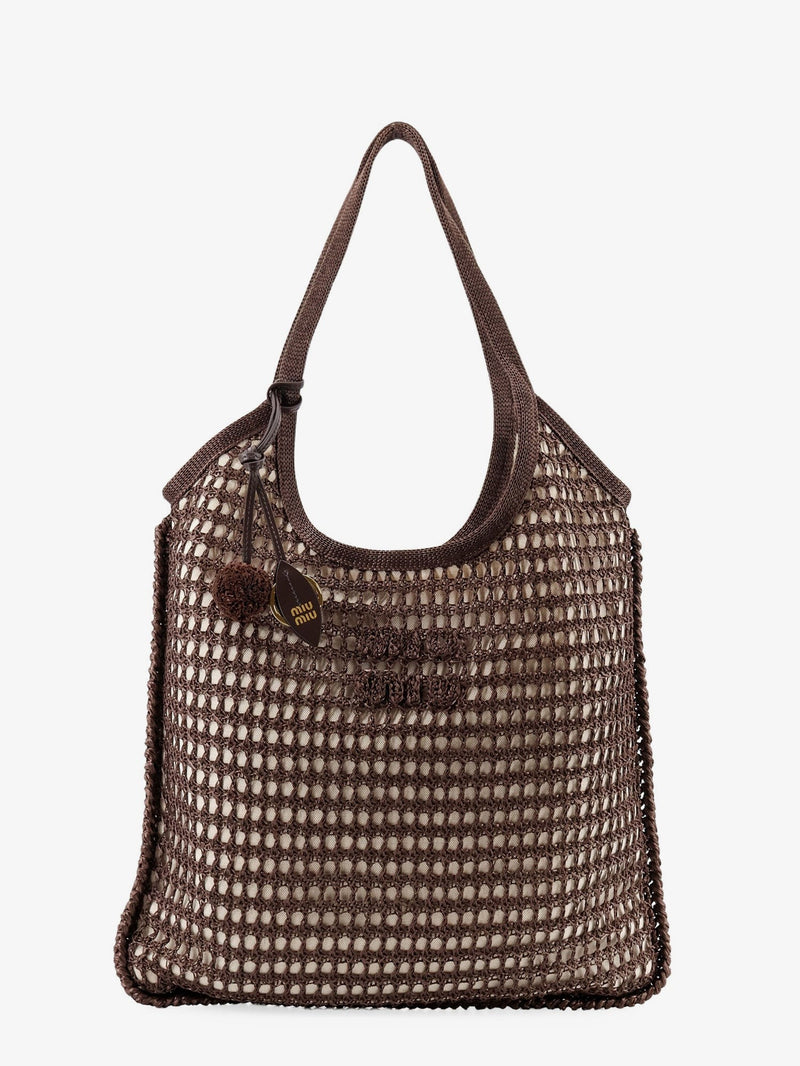 Crochet mesh shopping bag with tone-on-tone logo on the front