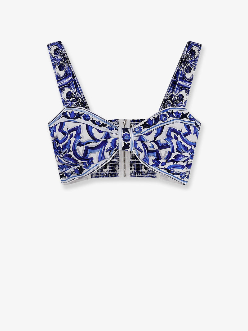 Cropped cotton top with Maiolica print