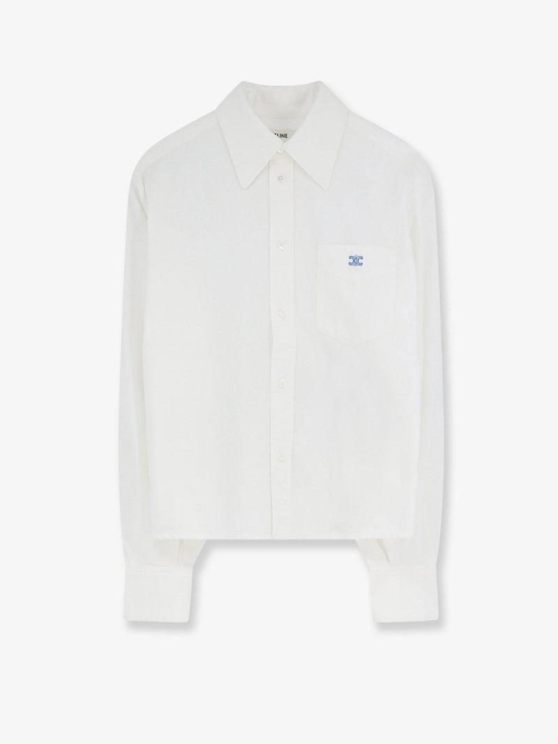 Cropped denim shirt with front embroidered logo