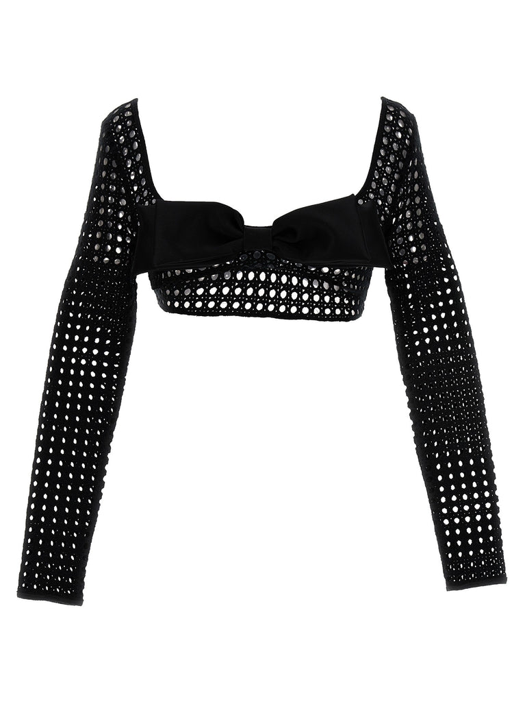 Cropped macramé bow top