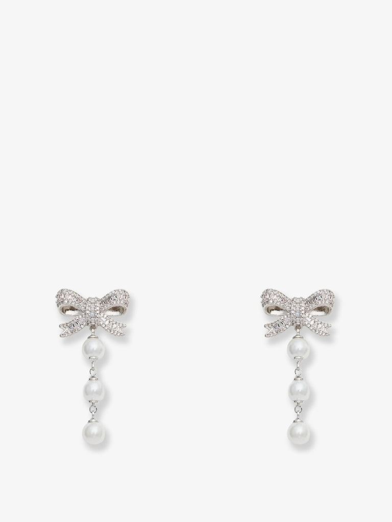 Crystal Bow Pearl Droplet Earrings