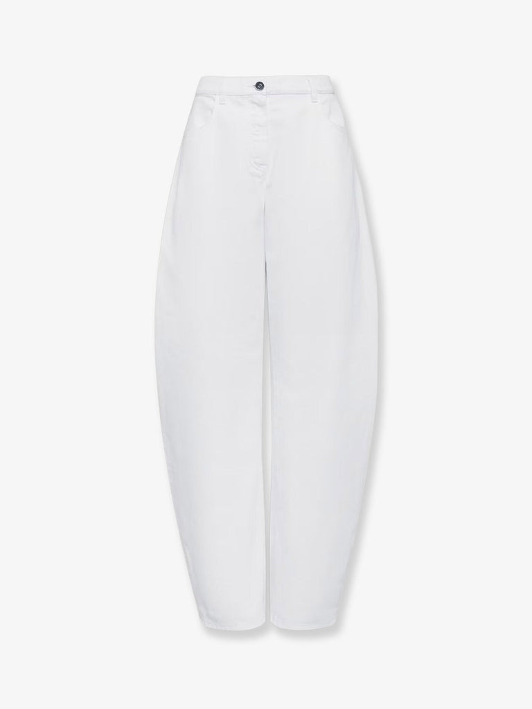 Curved denim trousers