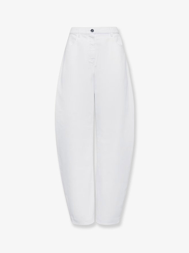 Curved denim trousers