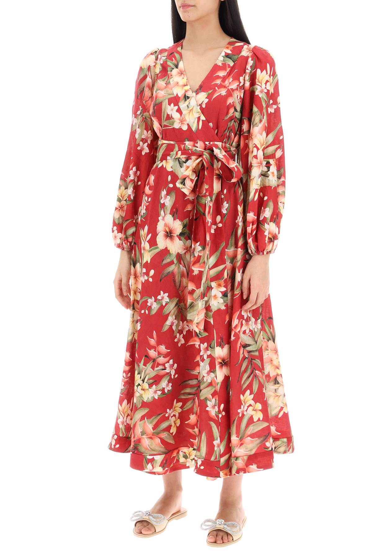 Zimmermann Lexi Wrap Dress With Floral Pattern   Red