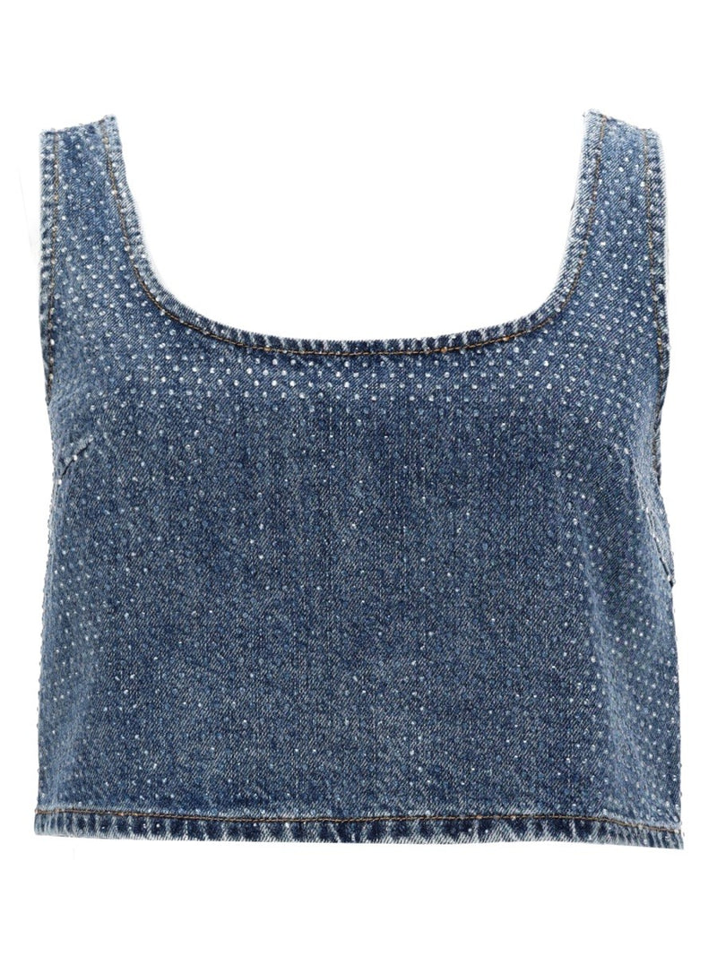 DENIM CROP TOP WITH RHINESTONES