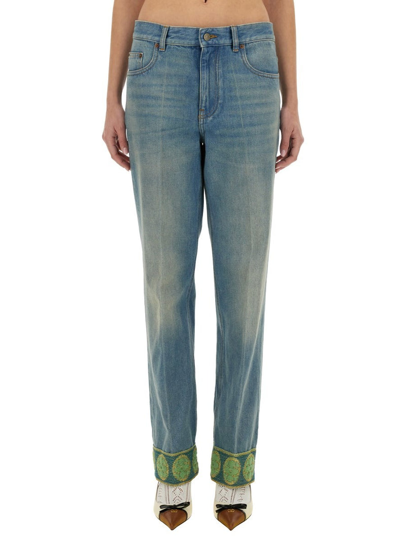 DENIM PANTS WITH JACQUARD EDGES