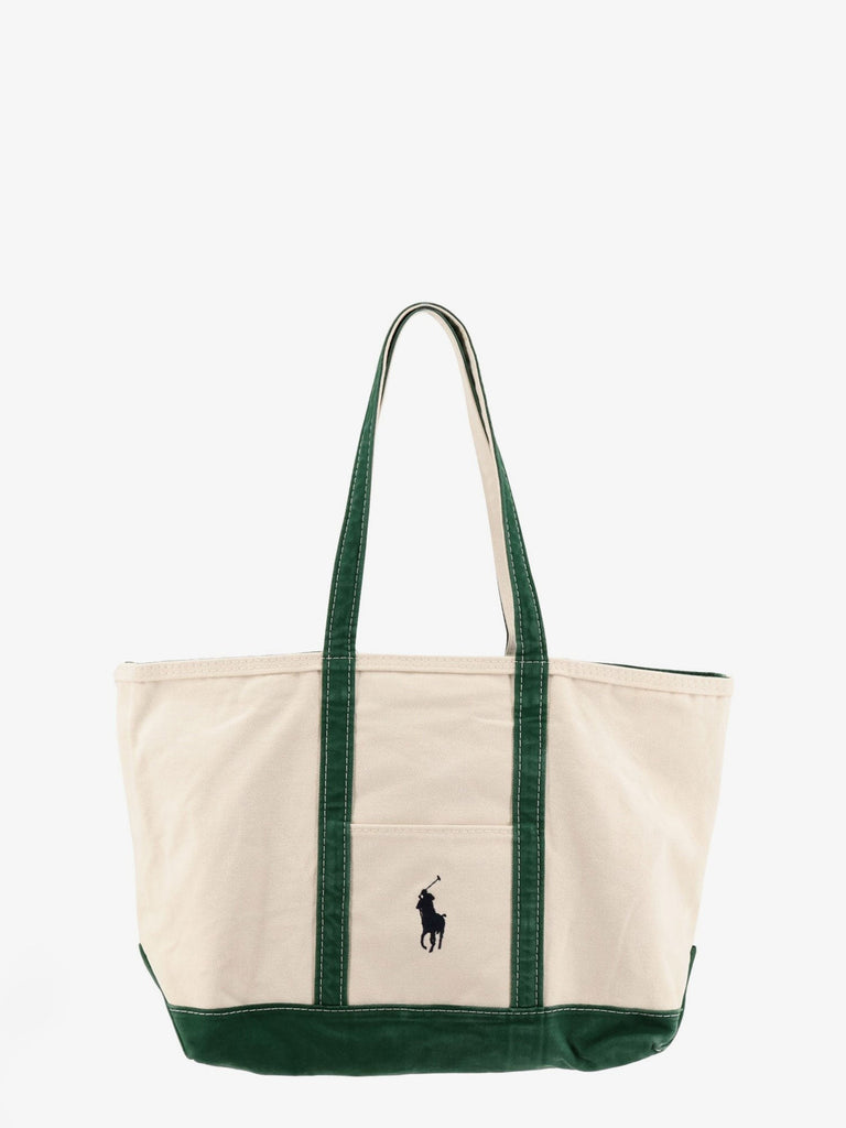 Denim shoulder bag with embroidered logo on the front