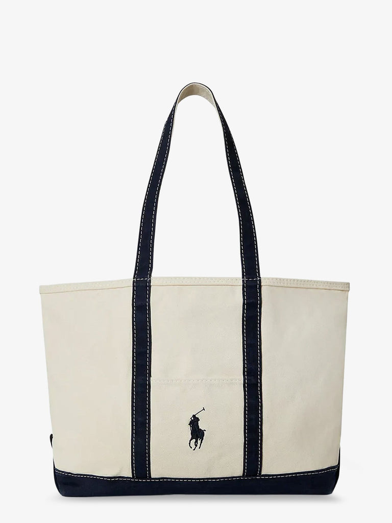 Denim shoulder bag with embroidered logo on the front