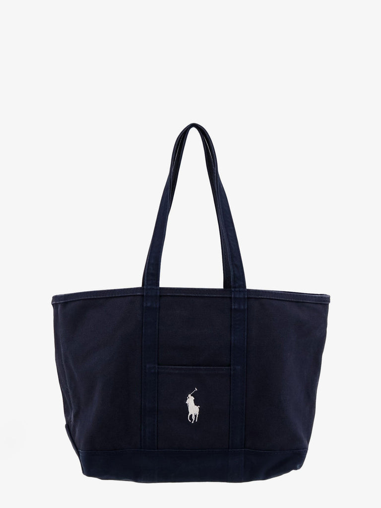 Denim shoulder bag with embroidered logo on the front
