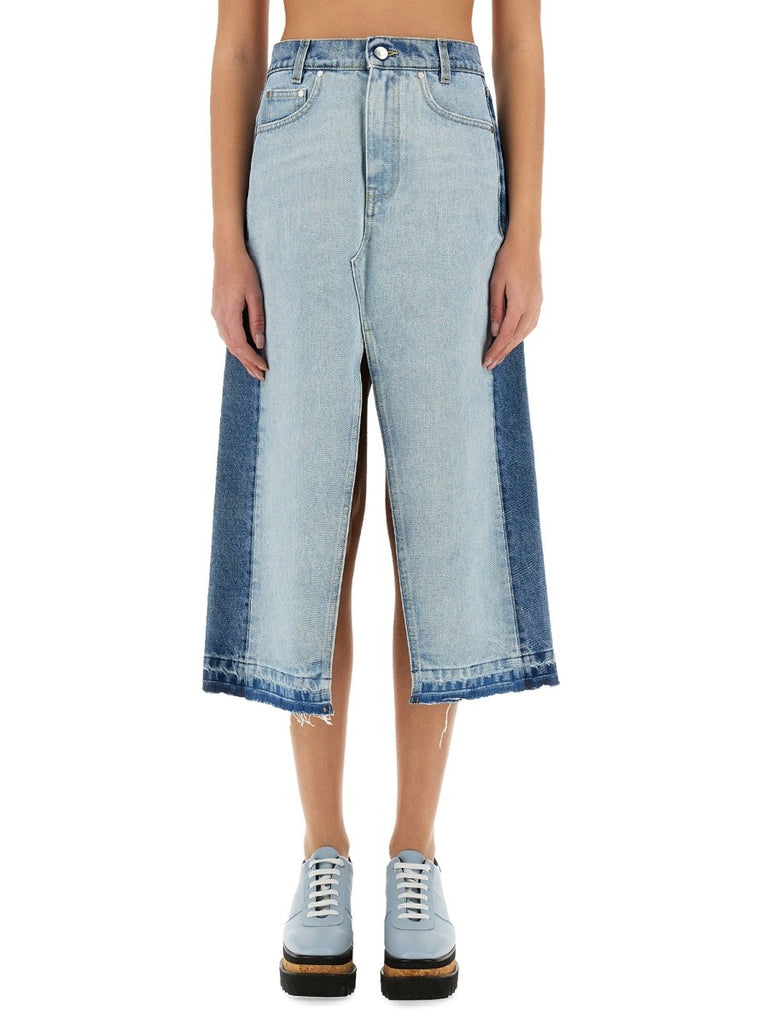 DENIM SKIRT WITH CONTRASTING PANEL