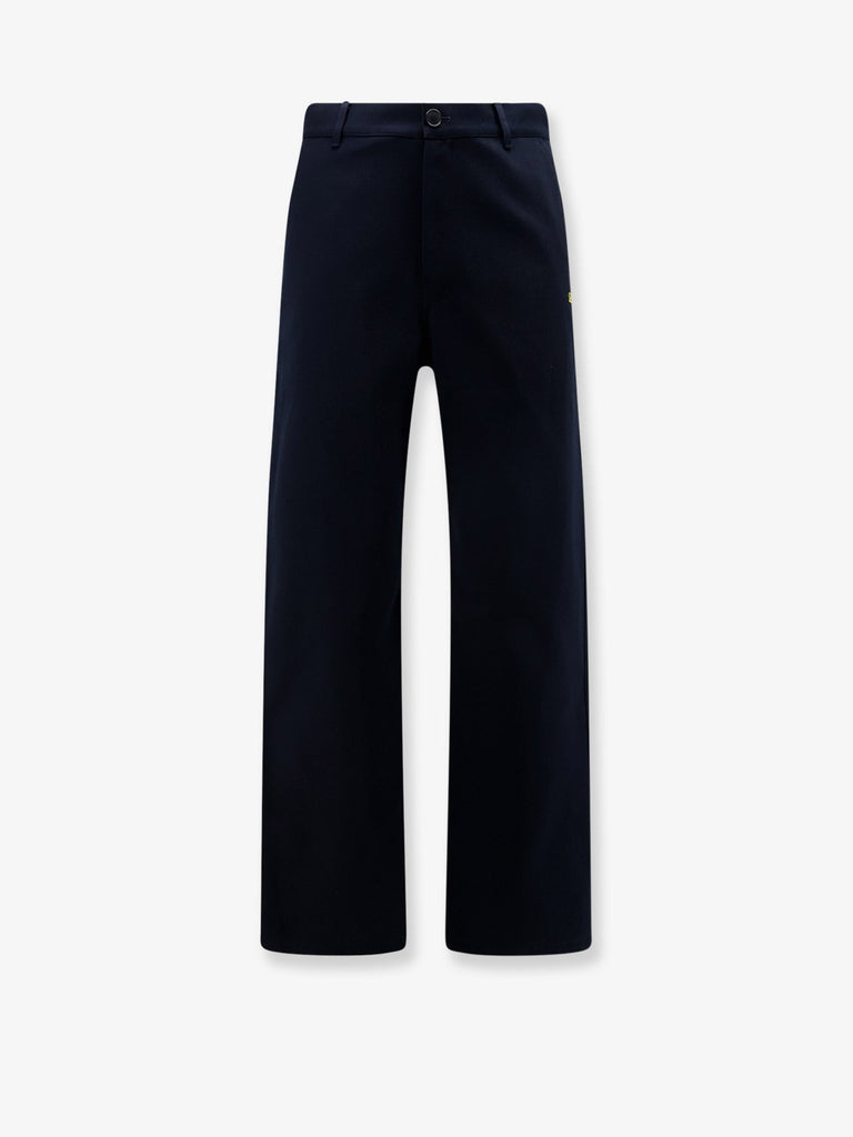 Denim trousers with contrasting embroidered logo