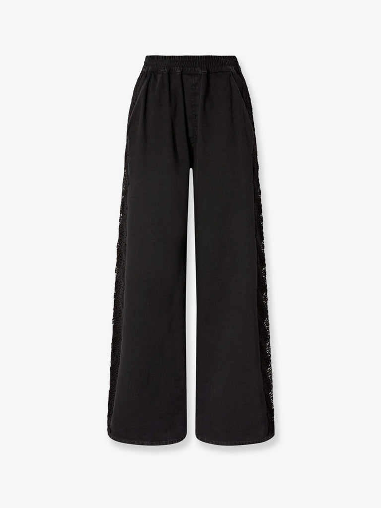 Denim trousers with lace detail on the side