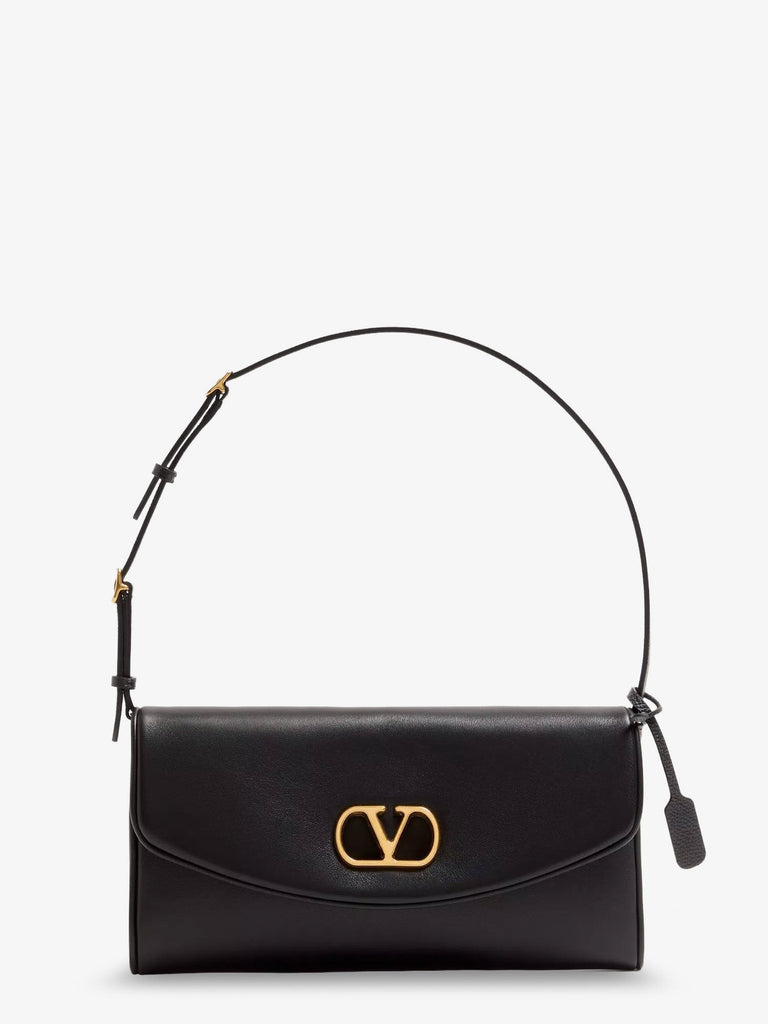 DeVain Leather Shoulder Bag with Metal VLogo Signature
