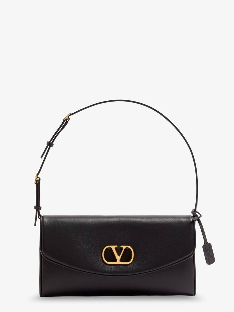 DeVain Leather Shoulder Bag with Metal VLogo Signature