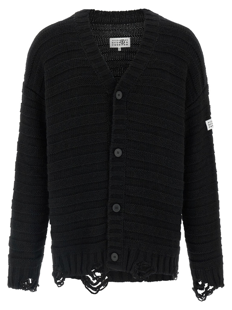Distressed wool cardigan