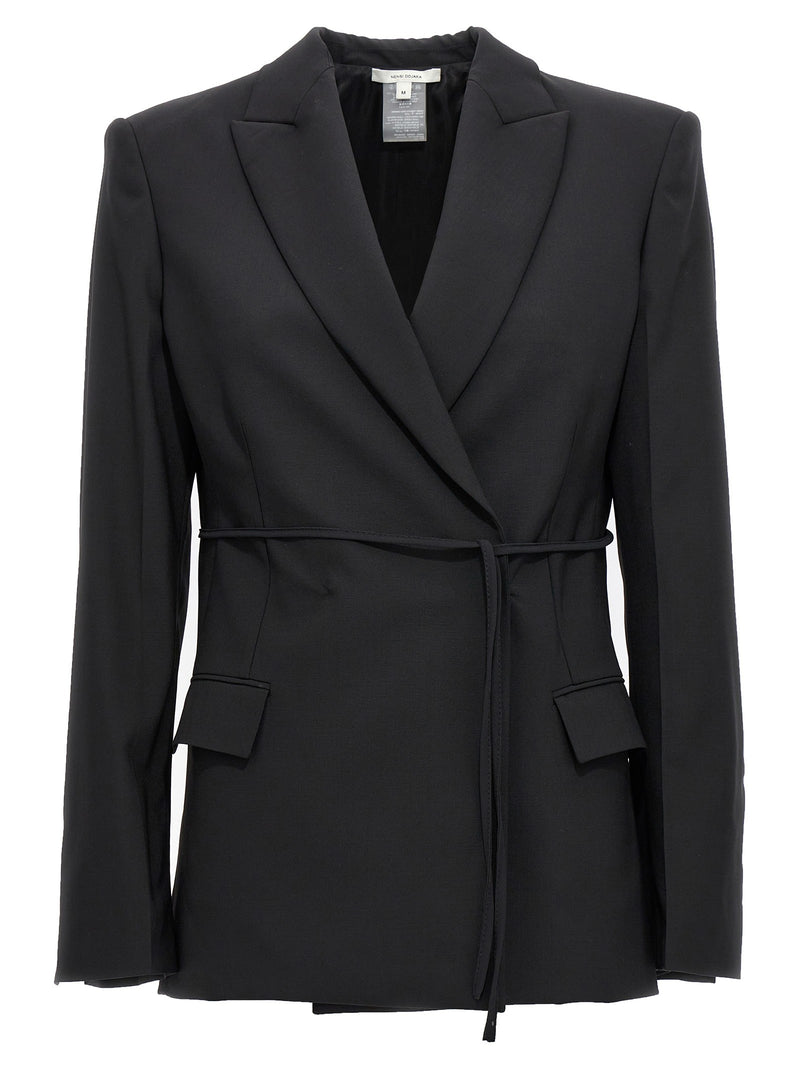 Double breast drawstring blazer jacket