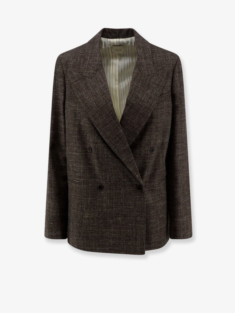 Double-breasted wool and linen blend blazer