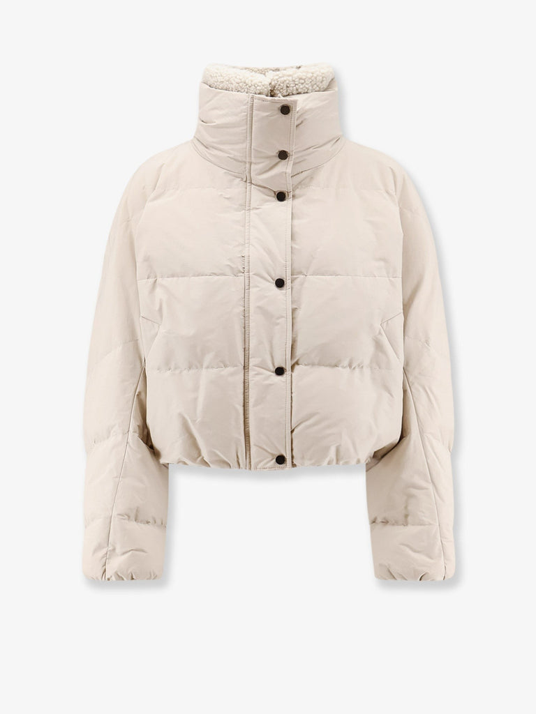 Down jacket with shearling collar